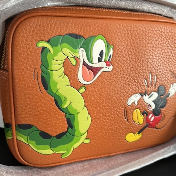 NWT Disney X Coach Flight Bag 19 Mickey Mouse Garden Caterpillar Purse Leather - Picture 6 of 9